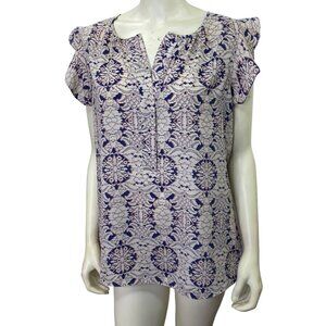 CABI FLUTTER SLEEVE V‎ NECK BLOUSE MD